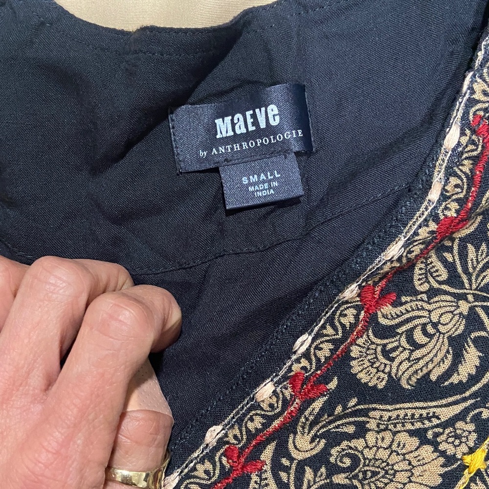 Anthropologie Maeve Black Dresswith Gold Embroidery - Picture 4 of 10